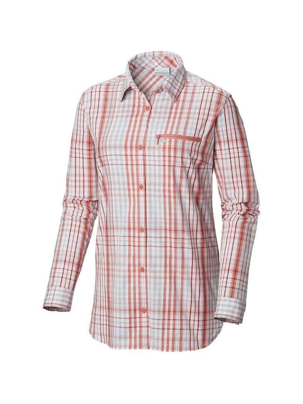 Columbia Women's Anytime Casual™ Stretch Shirt, Coral Bloom Plaid, XS, NWT